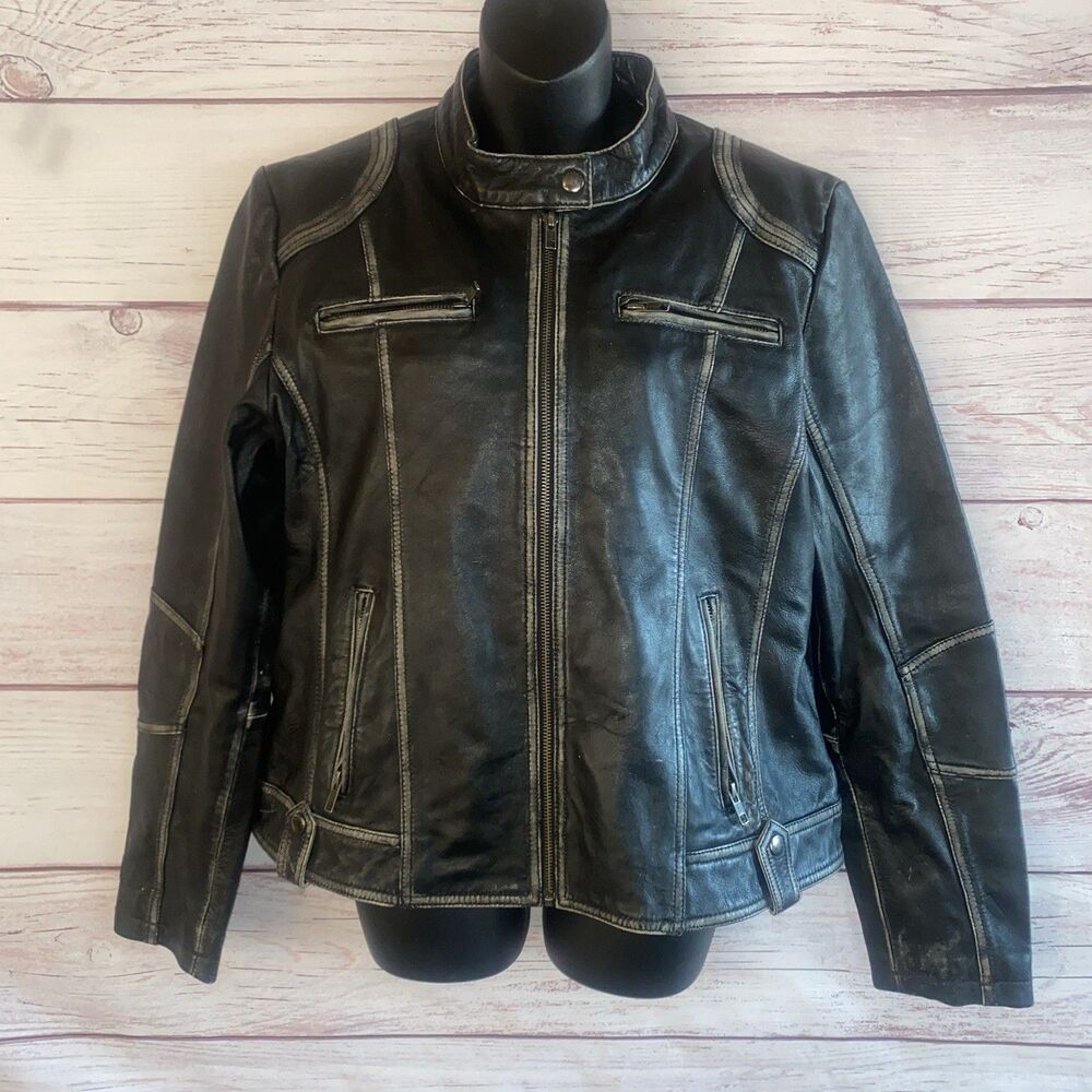 Milwaukee Leather Womens XL Black Moto Jacket Zip Biker Genuine Leather